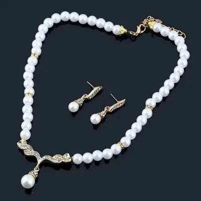 White Pearl Rhinestone Charms Jewellery Set (3 pcs)